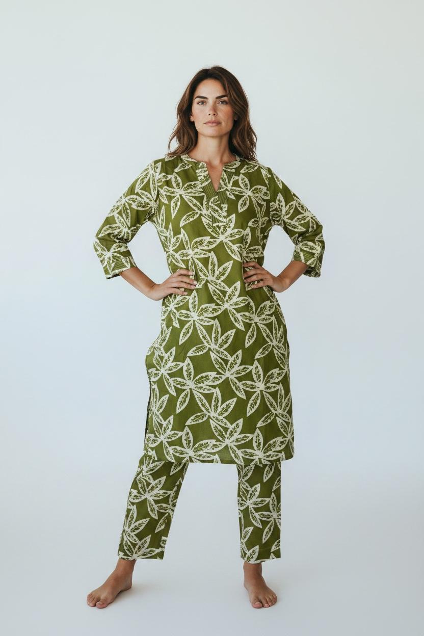 leaf printed suit set