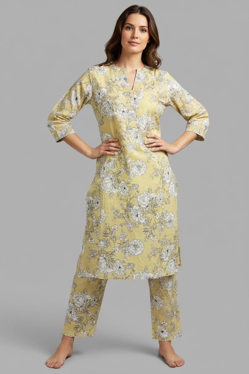 cotton floral printed kurti set
